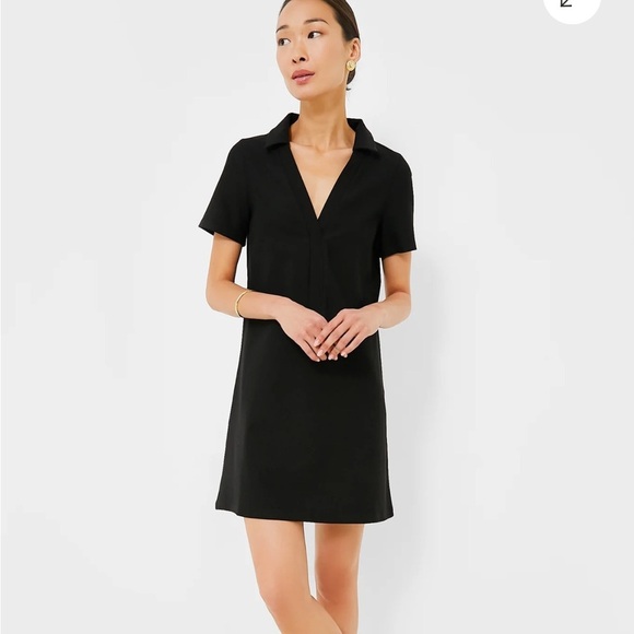 TUCKERNUCK Noir Ponte Wright Polo Dress Mini Black Vneck Sz M NEW - Picture 1 of 13